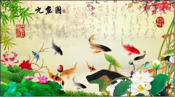 Tranh cá chép ao sen